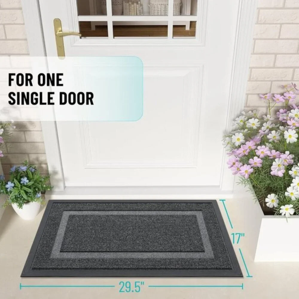 New 29.5x17In Grey Front Door Mat, Waterproof, All-Weather, Rubber, Easy Clean